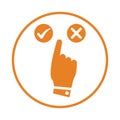 Approve, delete, right, click icon. Orange vector design