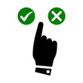 Approve, delete, right, click icon. Simple vector design