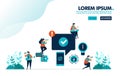 Approve and verify user comment, social media, mobile, internet activities. Simple tick symbol vector illustration landing page