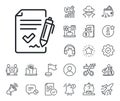 Approved agreement line icon. Sign document symbol. Salaryman, gender equality and alert bell. Vector