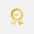 Approval icon design in gold illustration, medal icon, check list icon