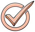 Approved check mark symbol illustration in peach color inside a circle for choices and confirmation Royalty Free Stock Photo