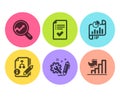 Approved checklist, Analytics and Report document icons set. Algorithm, Engineering and Growth chart signs. Vector