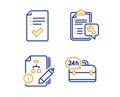 Approved checklist, Spanner and Algorithm icons set. 24h service sign. Vector