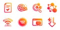 Approved checklist, World mail and Seo message icons set. Wifi, Integrity and Tips signs. Vector