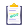 Approved credit or loan form with clipboard and claim form on it.