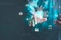 Approved cybersecurity and login authentication With AI database technology, business people use fingerprints to unlock the system