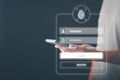 Approved cybersecurity and login authentication With AI database technology, business people use fingerprints to unlock the system
