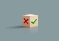 Approved disapproved symbols Concept, true false, yes or no on wooden 3D block. Evaluation, feedback and Business Review Concept
