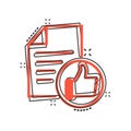 Approved document icon in comic style. Authorize cartoon vector illustration on white isolated background. Agreement check mark