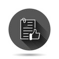 Approved document icon in flat style. Authorize vector illustration on black round background with long shadow effect. Agreement
