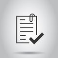 Approved document icon in flat style. Authorize vector illustration on white isolated background. Agreement check mark business