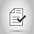 Approved document icon in flat style. Authorize vector illustration on white isolated background. Agreement check mark business
