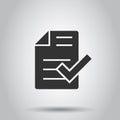 Approved document icon in flat style. Authorize vector illustration on white isolated background. Agreement check mark business