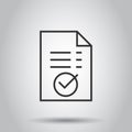 Approved document icon in flat style. Authorize vector illustration on white isolated background. Agreement check mark business