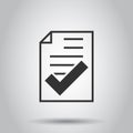 Approved document icon in flat style. Authorize vector illustration on white isolated background. Agreement check mark business