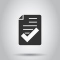 Approved document icon in flat style. Authorize vector illustration on white isolated background. Agreement check mark business