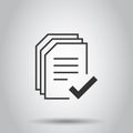 Approved document icon in flat style. Authorize vector illustration on white isolated background. Agreement check mark business