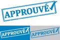 Approved French: Approuve rubber stamp / label