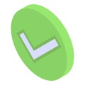 Approved green sign icon, isometric style