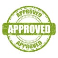 Approved green stamp with grunge on a white background