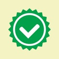 Approved icon. Green approved star sticker. Profile Verification. Accept badge. Green tick symbol.