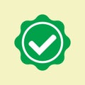 Approved icon. Green approved star sticker. Profile Verification. Accept badge. Green tick symbol, sign. Confirmed account icon.