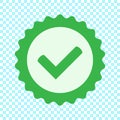 Approved icon. Profile Verification. Accept badge. Green tick symbol, icon, sign in green color. Done. Confirmed account icon.