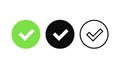 Approved icons set. Profile Verification. Accept badge. Quality icon. Check mark. Sticker with tick. Vector illustration