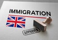 Approved Immigration United kingdom application form with rubber stamp