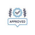 Approved label with blue checkmark. Approved sticker for social network, web design. Royalty Free Stock Photo