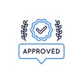 Approved label with blue checkmark. Approved sticker for social network, web design. Royalty Free Stock Photo