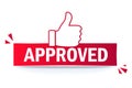 Approved label flag with thumbs up icon.