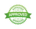 Approved label. Approved green stamp with band. Vector illustration