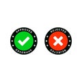 Approved logo. Round stamp for approved and tested product, software and services. Vector illustration in color style.