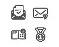 Approved mail, Instruction info and Verified mail icons. Best rank sign. Vector