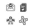 Approved mail, Sharing economy and Handout icons. Payment exchange sign. Vector