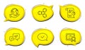 Approved message, Report and Approve icons set. Chemical formula sign. Vector