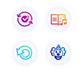 Approved, Music book and Recovery data icons set. Clown sign. Refresh symbol, Musical note, Backup info. Vector
