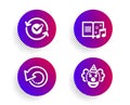 Approved, Music book and Recovery data icons set. Clown sign. Refresh symbol, Musical note, Backup info. Vector