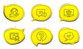 Approved, Question mark and Comment icons set. Web shop sign. Comic message, Ask support, Talk bubbles. Vector