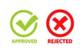 Approved and rejected label sticker. Green check mark yes and red cross no icon. Vector stock illustration Royalty Free Stock Photo