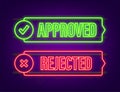Approved and rejected label sticker icon. Neon icon. Vector stock illustration Royalty Free Stock Photo