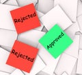 Approved Rejected Post-It Notes Show Passed Or