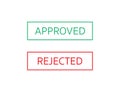 Approved and rejected stamp. Accepted and declined label in green and red. Reject and confirm stamp in flat design. Yes and no