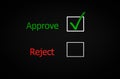 Approved and rejected symbols, selected acceptance, making a choice, confirming consent, business and document concept