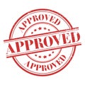 Approved, round vector icon, grunge design . Approved stamp label