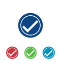 Approved sign in four color set. Dark Blue color check mark icon vector eps10.