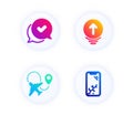 Approved, Swipe up and Airplane icons set. Smartphone broken sign. Chat message, Scrolling page, Plane. Vector