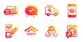 Approved, Swipe up and Checkbox icons set. Bitcoin chart, Ship and Car service signs. Vector Royalty Free Stock Photo